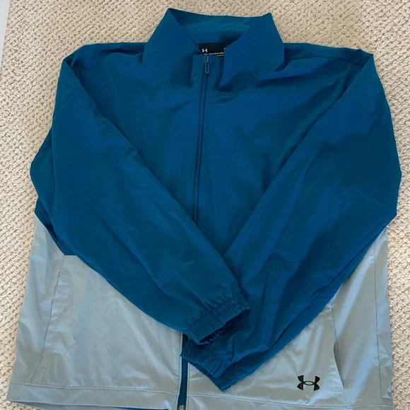 Under Armour Teal and Light Blue Full-Zip Jacket, Windbreaker Material, Large - Picture 5 of 7